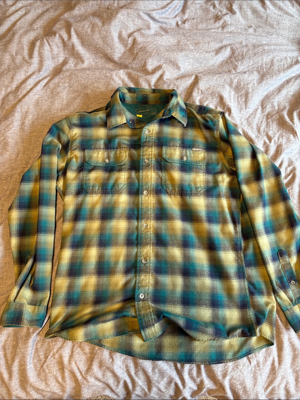 Eddie Bauer Teal & Yellow Plaid Button-Down Shirt